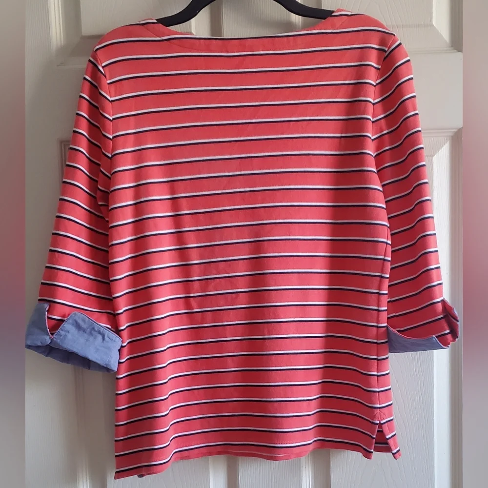Nautica Women's Striped Coral, Black White Spripes, Blue Accents. Size L - Picture 6 of 9